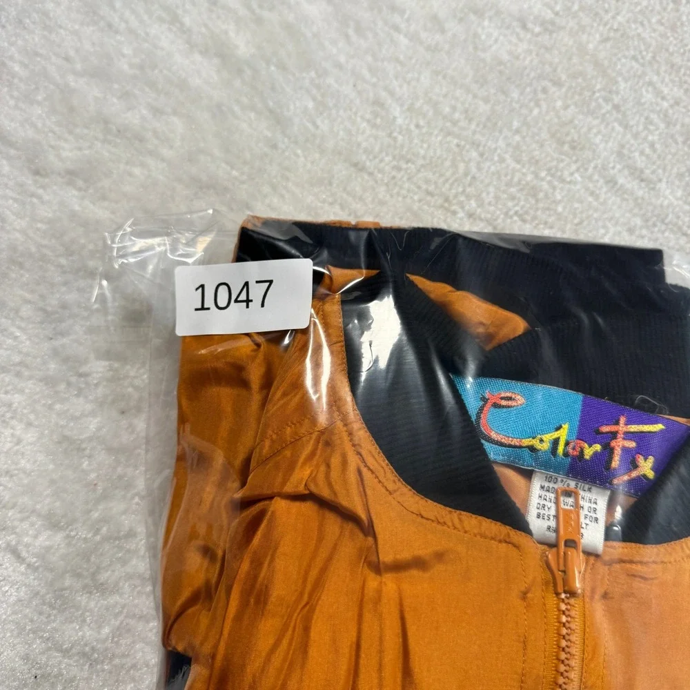 Color‎ Fx Vintage Womens 100% Silk Bomber Jacket Orange Black Trim Size Medium